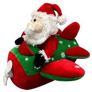 Santa On Airplane Plush Toy Decoration with Musical Feature Used READ